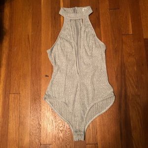 LF stores grey low cut bodysuit